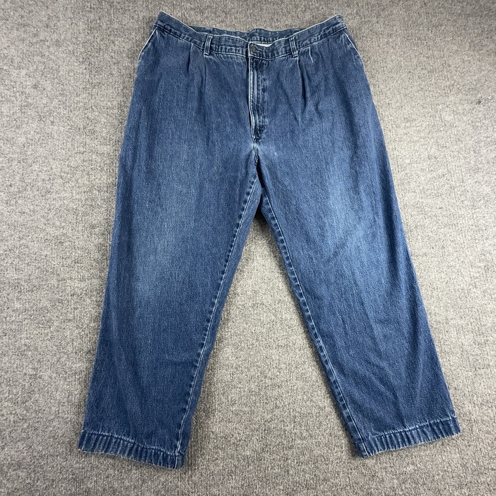 Lee Jeans Mens 42x27 Blue Relaxed Fit Tapered Pleated Cuffed Medium Wash Denim